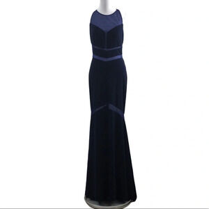 Clarisse Navy Sexy Mesh Illusion Panel Cutout Back Gown Womens 7/8 Sleeveless